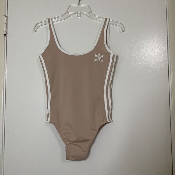ADIDAS nude tan Scoop neck 3 stripes bodysuit size US Medium - Picture 6 of 9